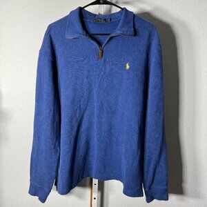 Polo Ralph Lauren 100% Cotton Blue Quarter-Zip Sweater SZ Lrg